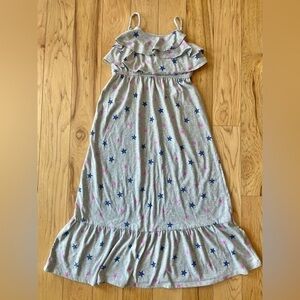 Gray Cat & Jack Maxi Dress Ruffled Blue & Purple Stars Girls Size 7/8